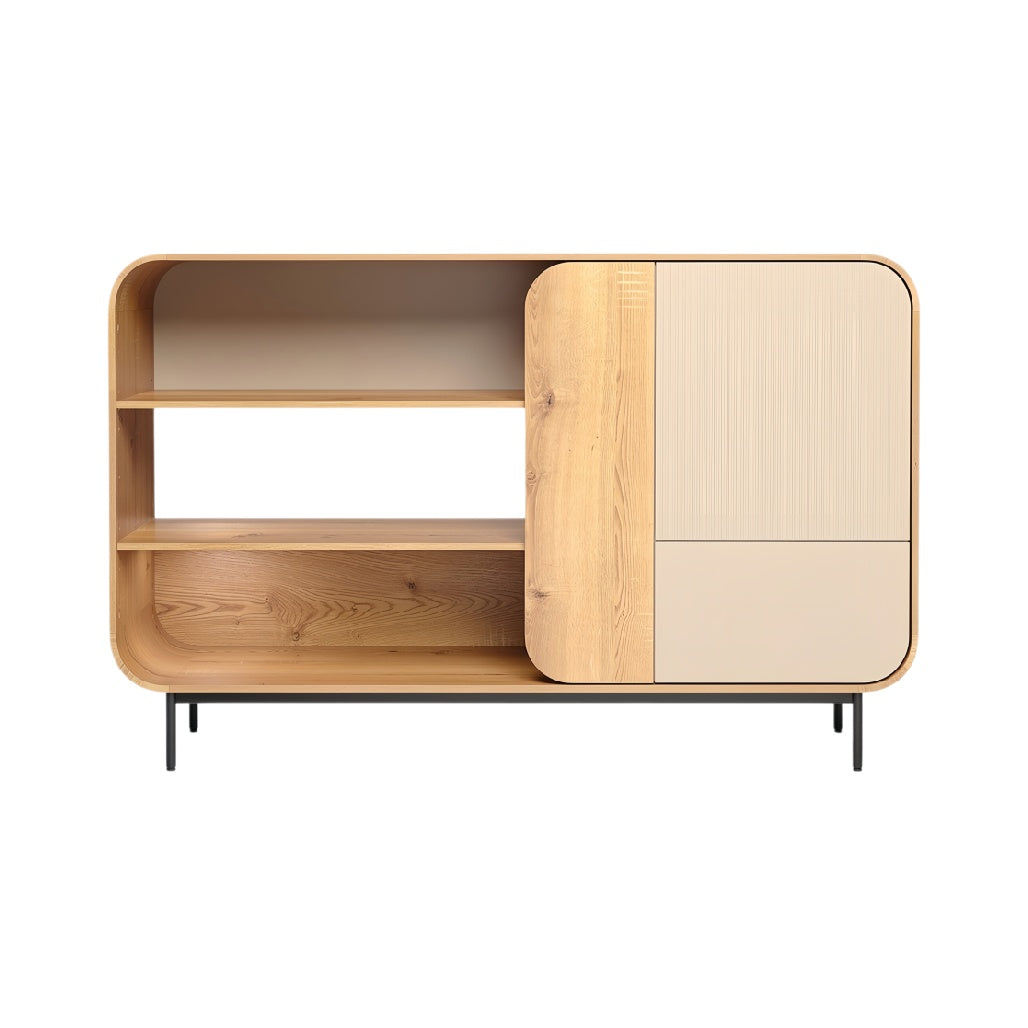 **Moderne houten TV-meubel met open planken en deuren**